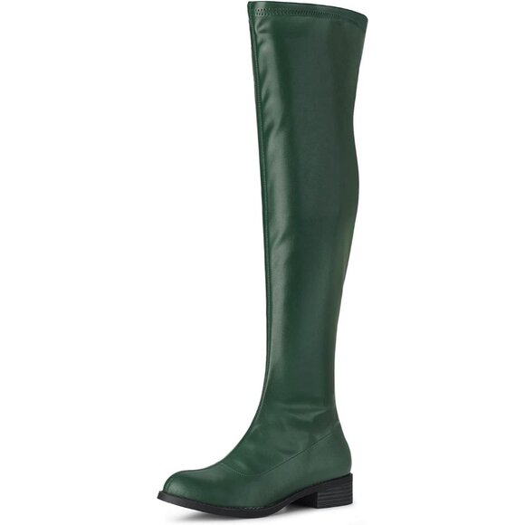 Women's Green Knee High Comfortable Thigh High Daily Low Flat Heel Long Boots - Picture 1 of 6